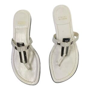 👡 Stuart Weitzman White‎ Leather Thong Sandals Sz 8
